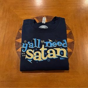 Boredwalk Unisex Y’all Need Satan Crewneck Sweatshirt XXL Navy Pullover Graphic